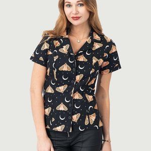 Eva Rose Moth & Moon Button-Up Short-Sleeve Top
